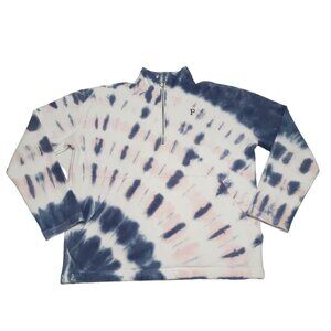 Pink Sweater Womens XS Blue Tie Dye Victorias Secret Sweatshirt 1/4 Zip Up